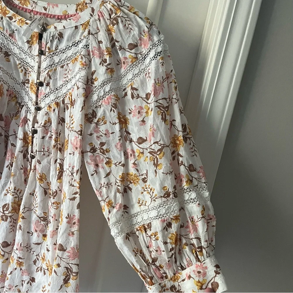 Anthropologie Floral Balloon Puff Sleeve Button-Up Shirt